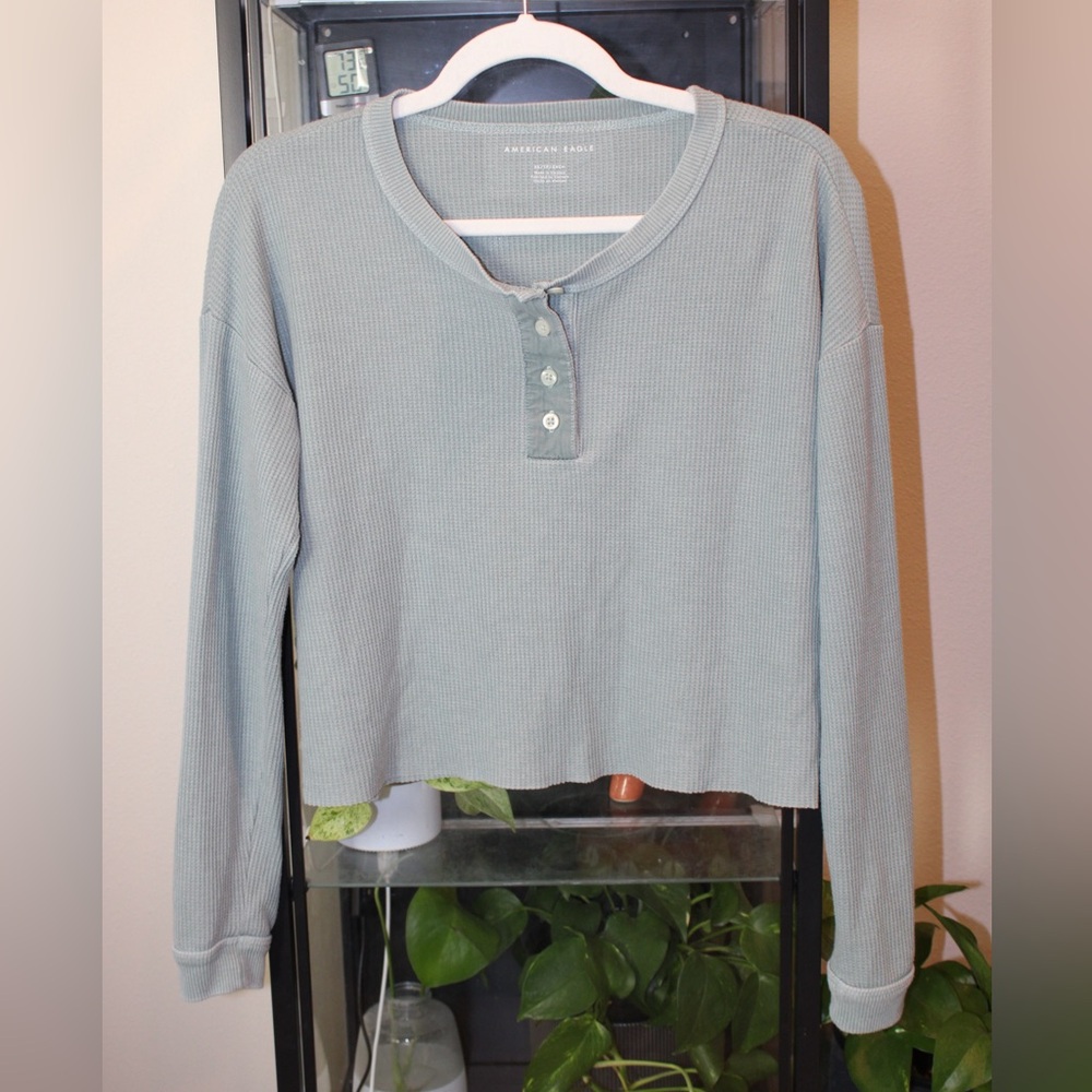 American Eagle Outfitters Teal Waffle Knit Top
